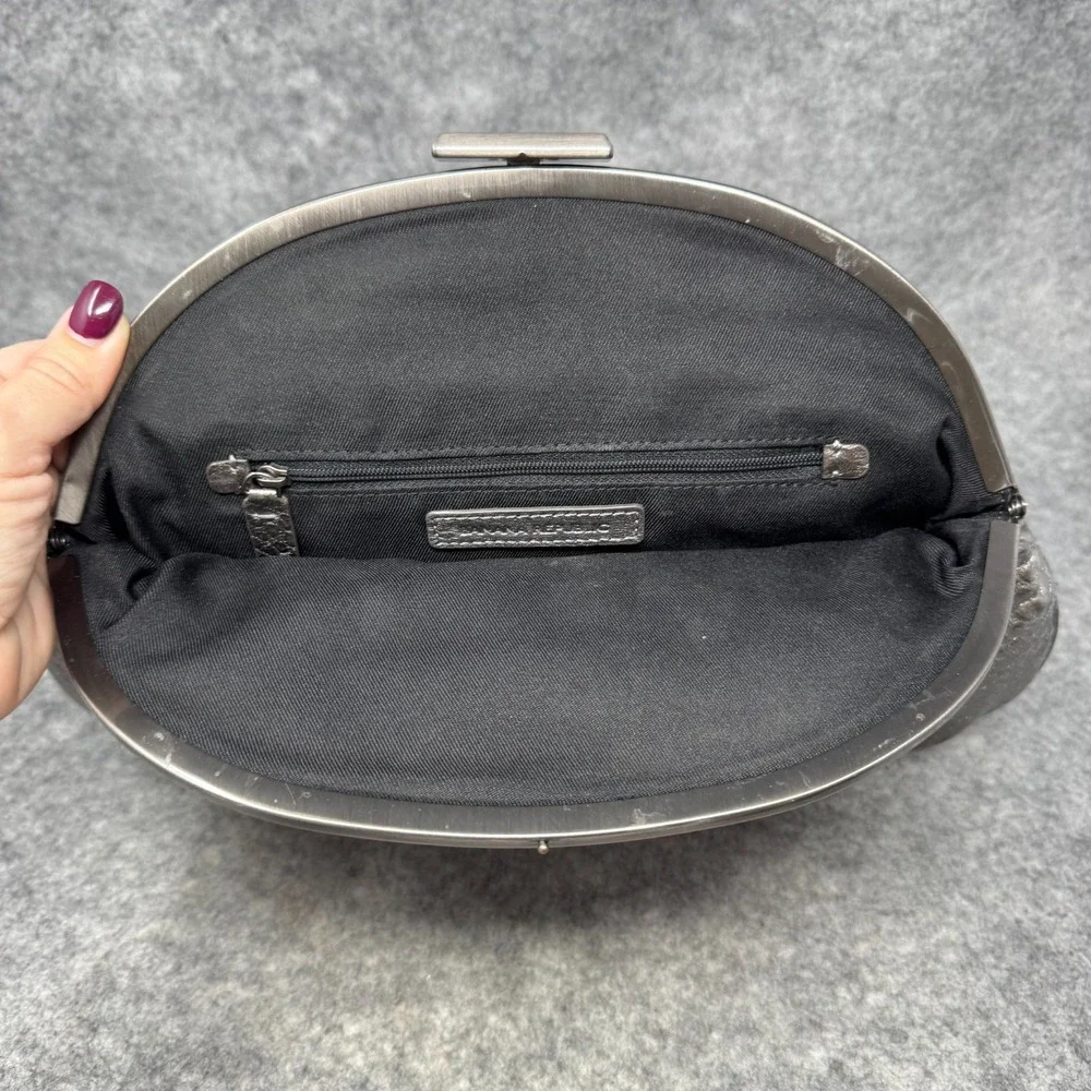 Banana Republic Snake Embossed Clutch Purse Metallic Frame Evening Bag Clam